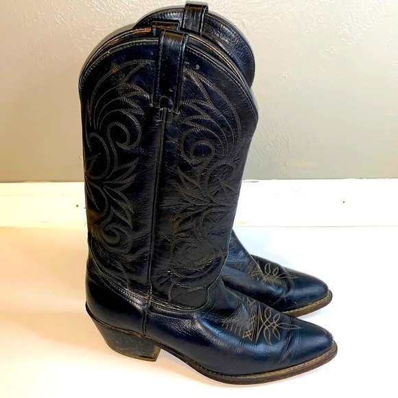 ACME Shoes - Acme vintage Black leather cowboy boots, mens 8.5, womens 10